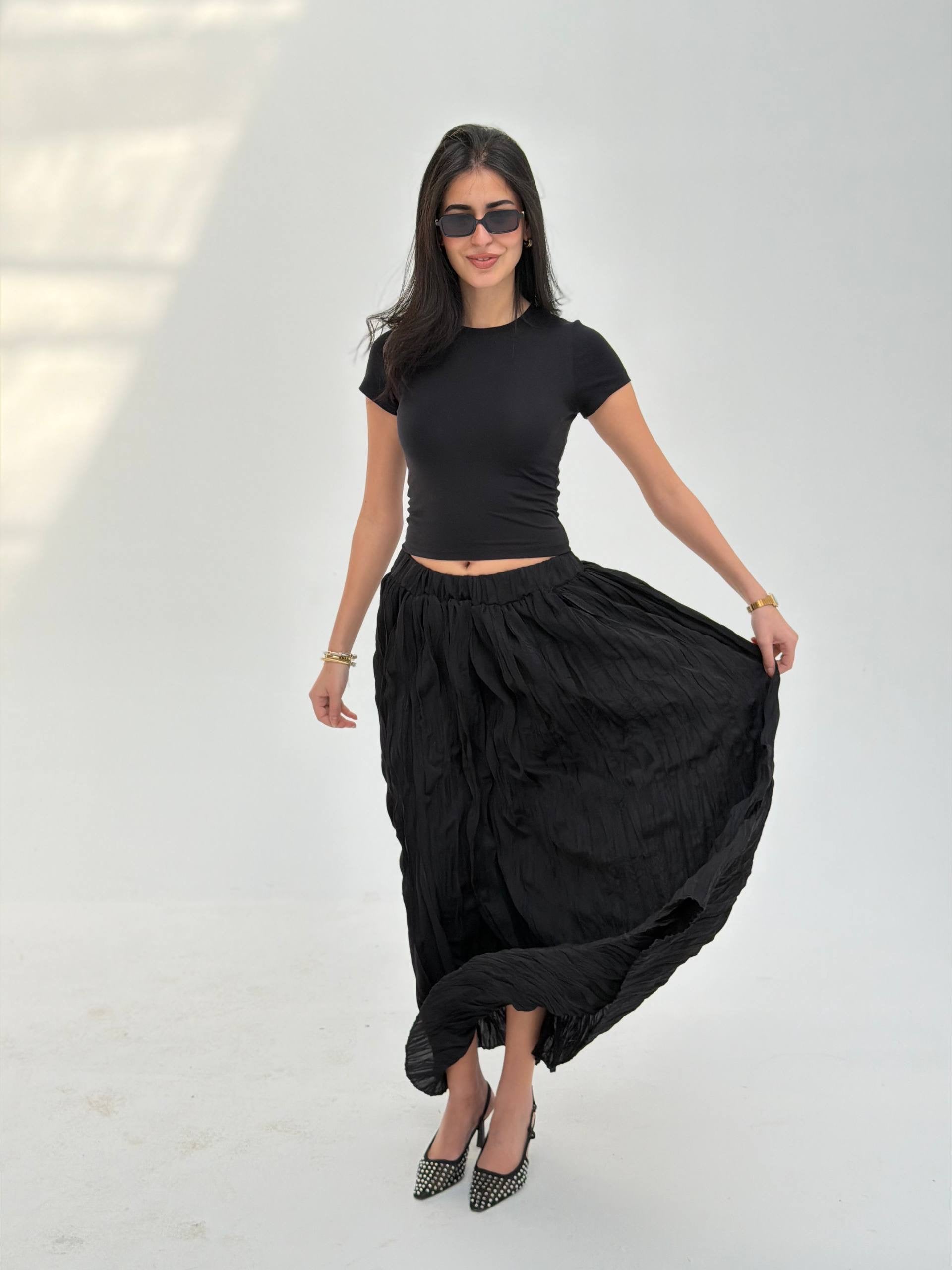 Pleated Chiffon Midi Skirt