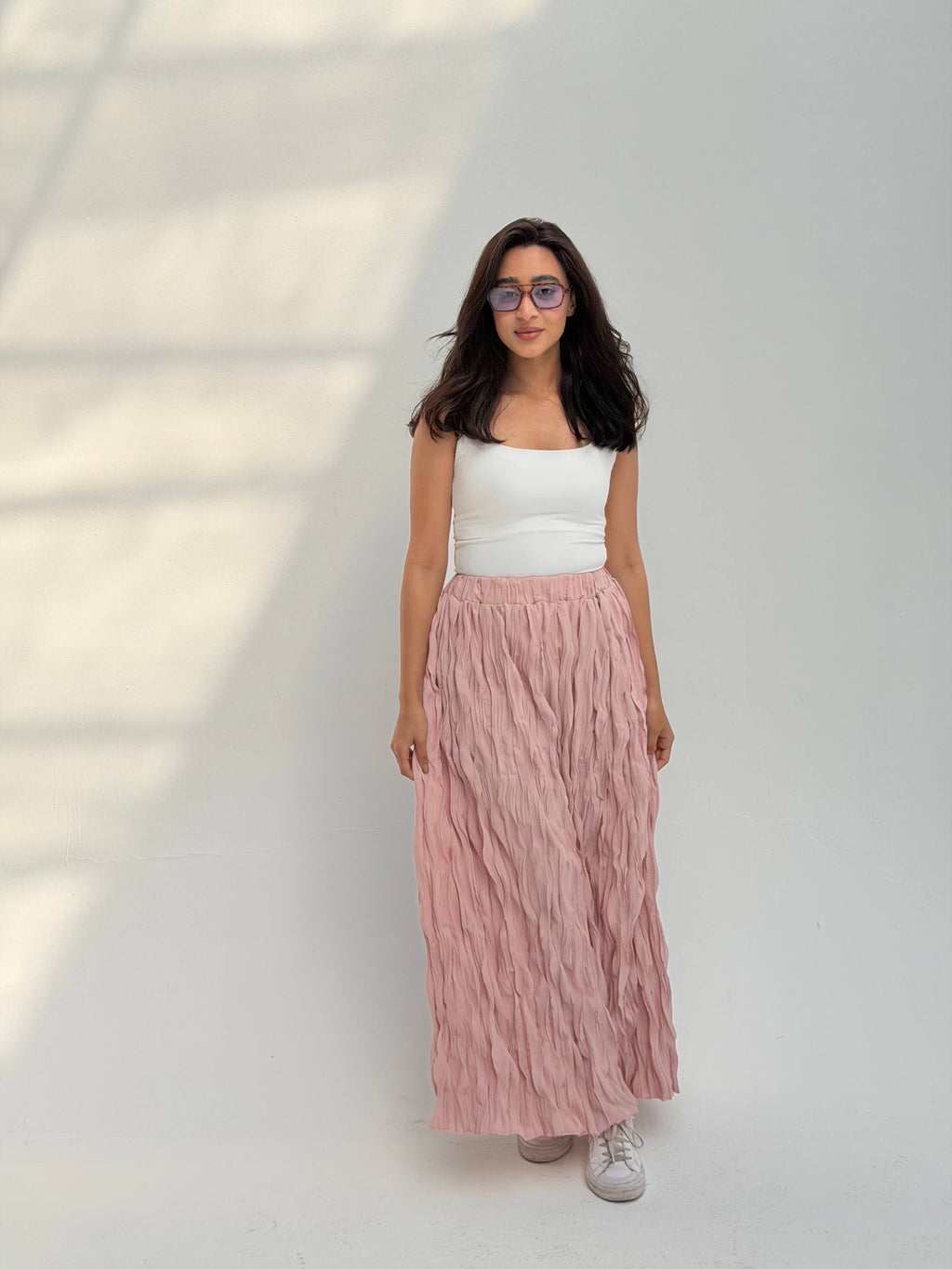 Pleated Chiffon Midi Skirt