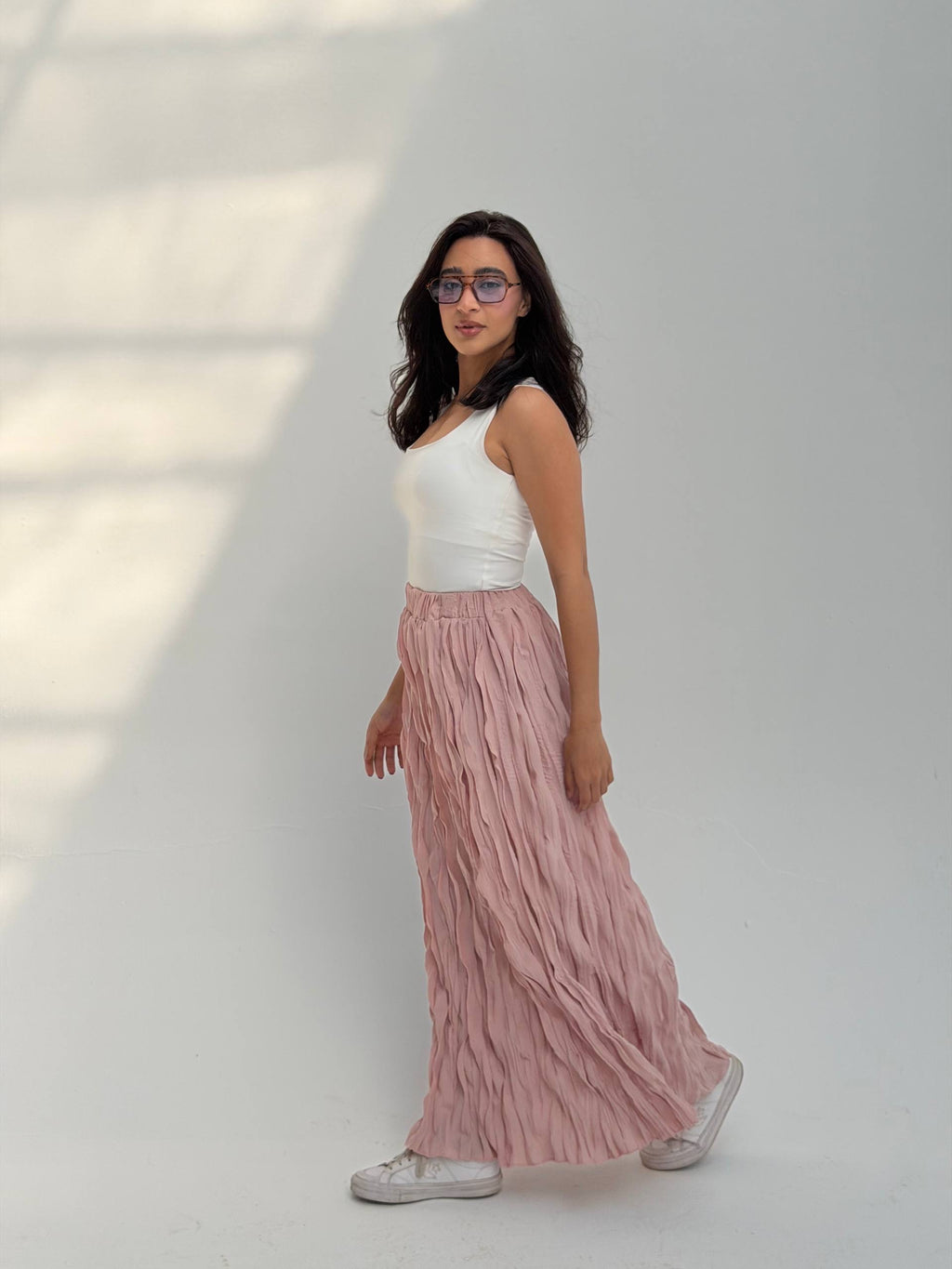 Pleated Chiffon Midi Skirt