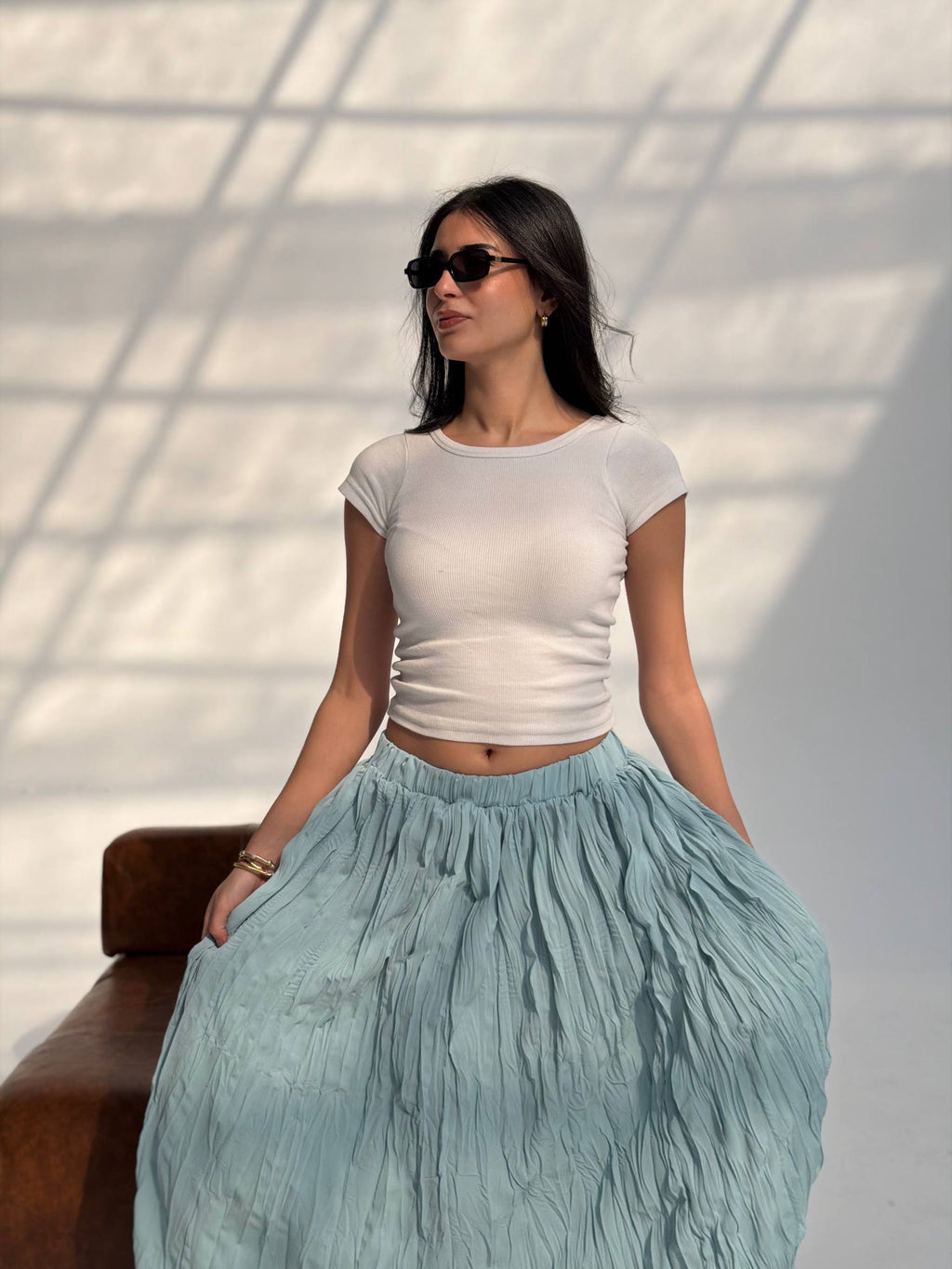 Pleated Chiffon Midi Skirt