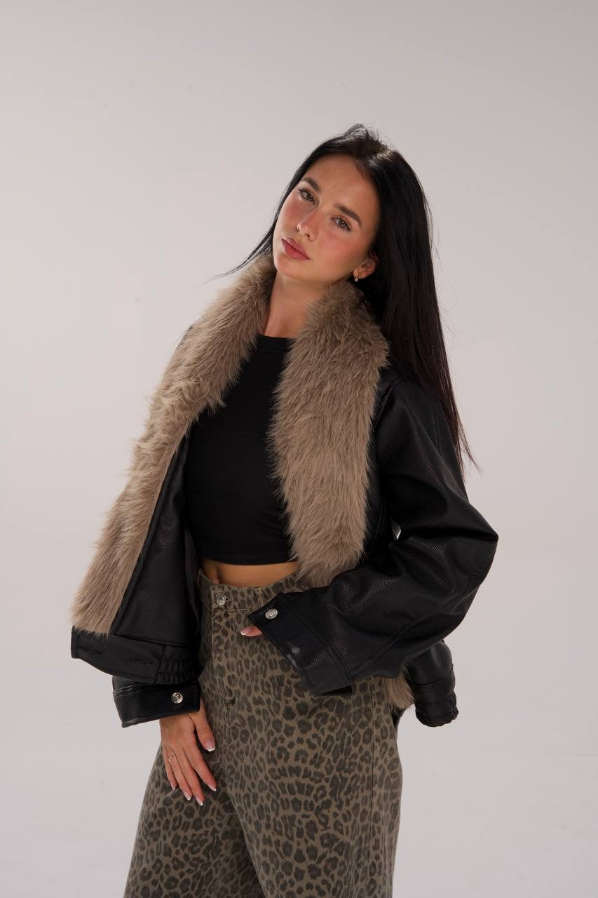FUR COLLAR LEATHER JACKET