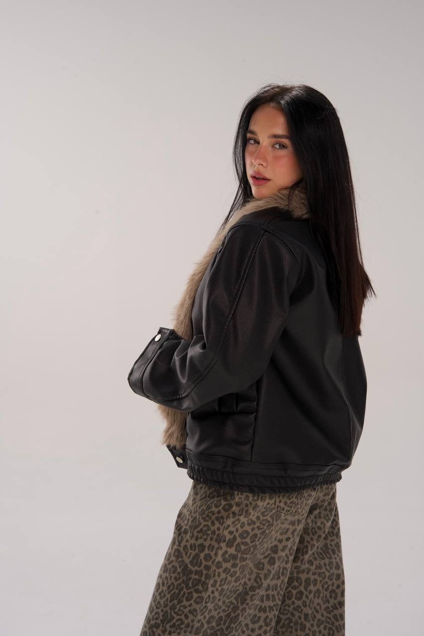 FUR COLLAR LEATHER JACKET